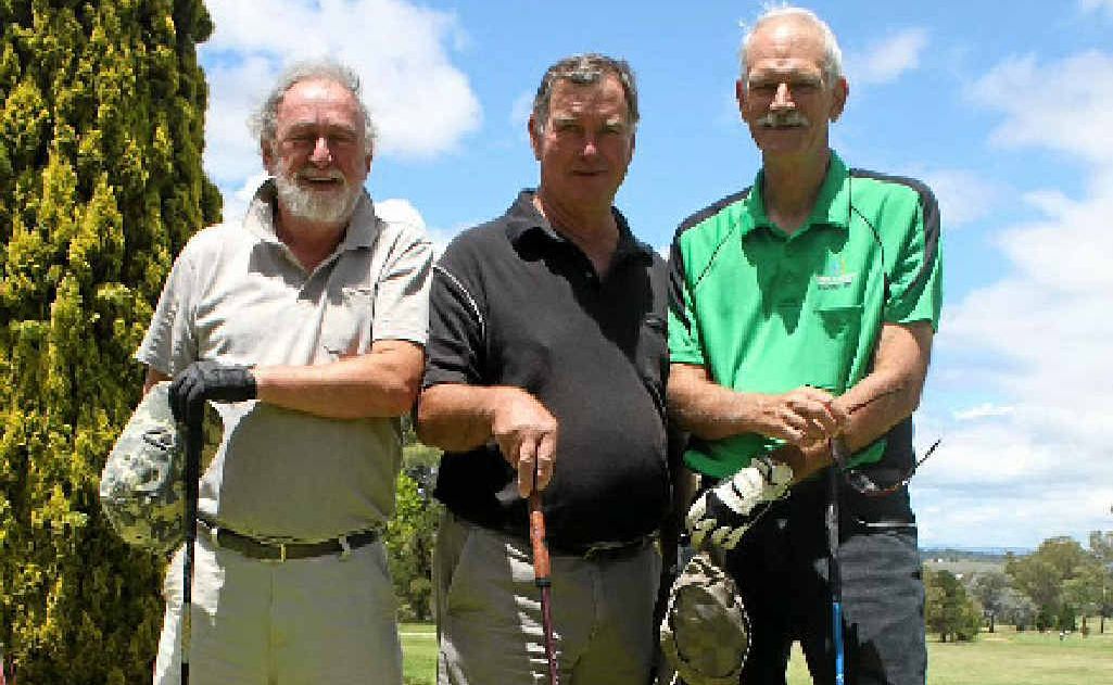 Alex McKinlay, Bob Lester and John Porter made the most of the warm weather yesterday when they hit the golf course. Alex McKinlay, Bob Lester and John Porter made the most of the warm weather yesterday when they hit the golf course.